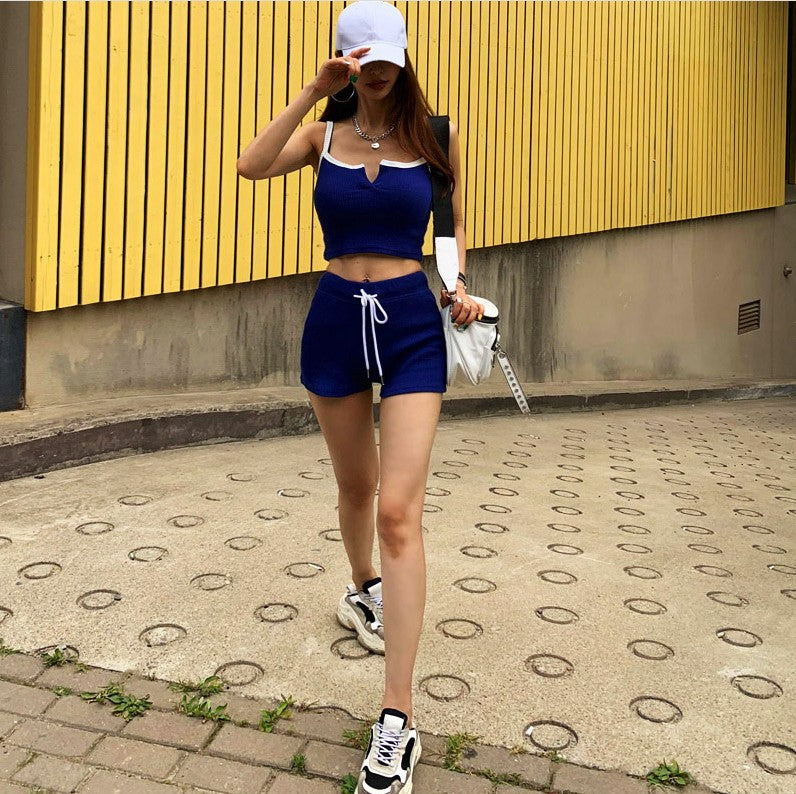 Blue fitness sports and leisure two-piece set